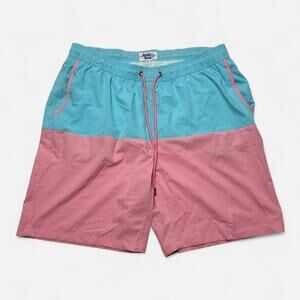 Beach Bros Colorblock Swim Shorts Men’s XXL Pink Blue Drawstring Mesh